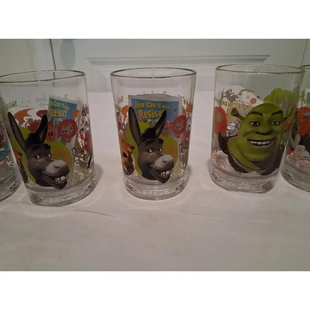 Vintage 2007 McDonald's Shrek The Third Glass Lot of 6 WITH ORIGINAL INSERTS